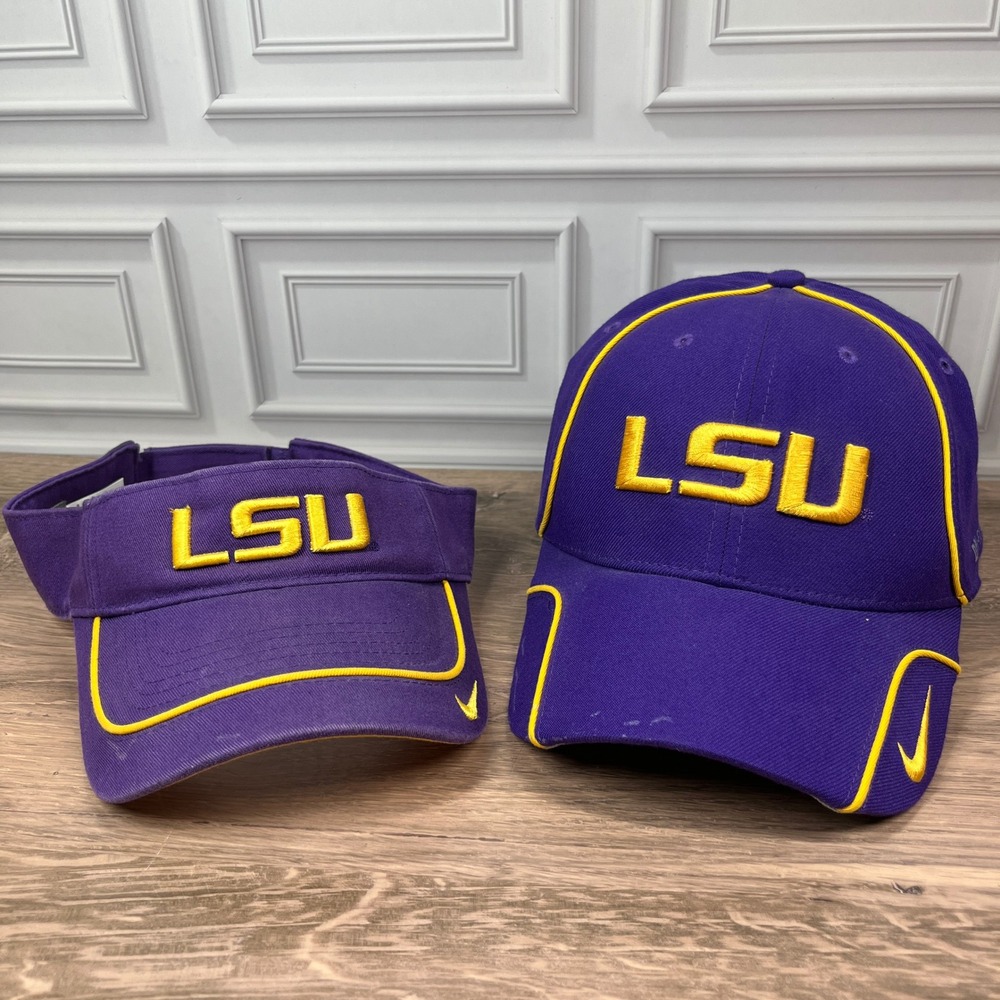 Nike LSU Tigers Hat and Visor Set Mens OSFM Purple Gold Dri-FIT Legacy91 2pc